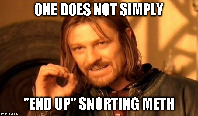 One Does Not Simply Meme | ONE DOES NOT SIMPLY; "END UP" SNORTING METH | image tagged in memes,one does not simply | made w/ Imgflip meme maker