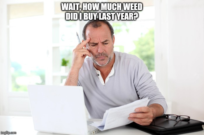 Stoner Boy | WAIT, HOW MUCH WEED DID I BUY LAST YEAR? | image tagged in smoke weed everyday,weed,stoner | made w/ Imgflip meme maker