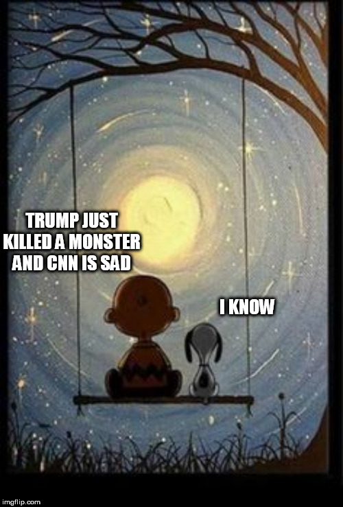 Peanuts | TRUMP JUST KILLED A MONSTER AND CNN IS SAD; I KNOW | image tagged in peanuts | made w/ Imgflip meme maker