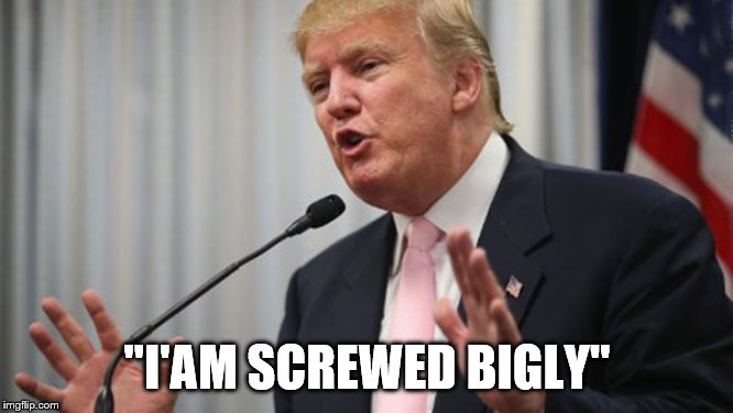 Trump Huge | "I'AM SCREWED BIGLY" | image tagged in trump huge | made w/ Imgflip meme maker