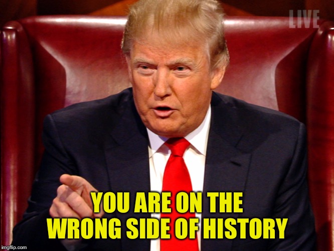 Trump fired | YOU ARE ON THE WRONG SIDE OF HISTORY | image tagged in trump fired | made w/ Imgflip meme maker