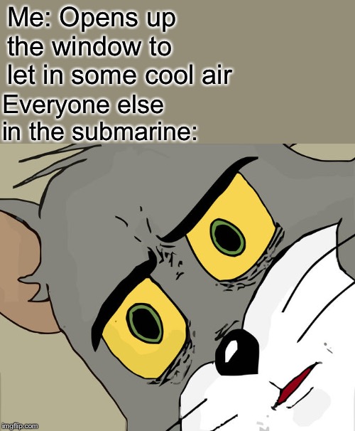 Unsettled Tom Meme | Me: Opens up the window to let in some cool air; Everyone else in the submarine: | image tagged in memes,unsettled tom,lol,funny,submarine | made w/ Imgflip meme maker