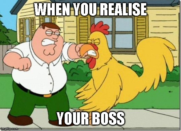 Perter and Chicken | WHEN YOU REALISE; YOUR BOSS | image tagged in perter and chicken | made w/ Imgflip meme maker