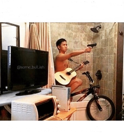 Riding a bicycle in the shower when you hear a noise Blank Meme Template