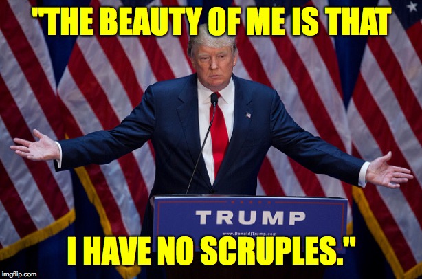 Donald Trump | "THE BEAUTY OF ME IS THAT I HAVE NO SCRUPLES." | image tagged in donald trump | made w/ Imgflip meme maker