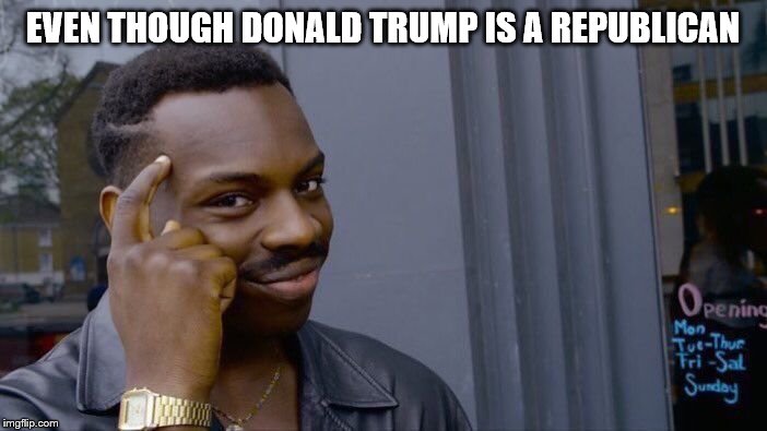 Roll Safe Think About It Meme | EVEN THOUGH DONALD TRUMP IS A REPUBLICAN | image tagged in memes,roll safe think about it | made w/ Imgflip meme maker
