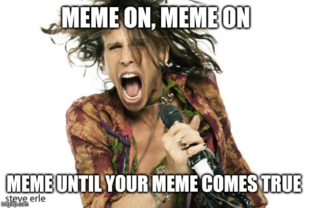 Steve Tyler Aerosmith | MEME ON, MEME ON MEME UNTIL YOUR MEME COMES TRUE | image tagged in steve tyler aerosmith | made w/ Imgflip meme maker