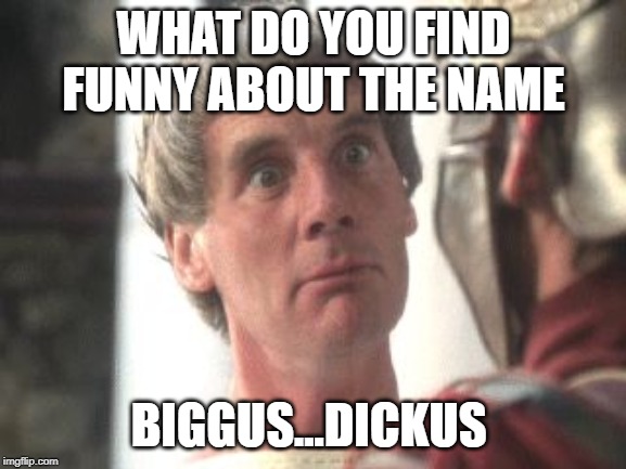 Biggus Dickus | WHAT DO YOU FIND FUNNY ABOUT THE NAME; BIGGUS...DICKUS | image tagged in biggus dickus | made w/ Imgflip meme maker