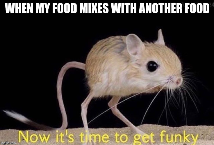 Now it’s time to get funky | WHEN MY FOOD MIXES WITH ANOTHER FOOD | image tagged in now its time to get funky | made w/ Imgflip meme maker