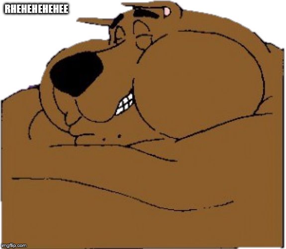 fat scooby laughing | RHEHEHEHEHEE | image tagged in fat scooby laughing | made w/ Imgflip meme maker