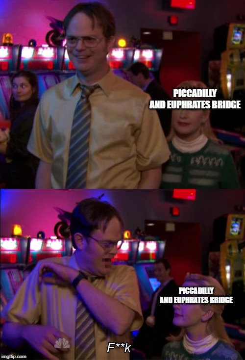 Angela scared Dwight | PICCADILLY AND EUPHRATES BRIDGE; PICCADILLY AND EUPHRATES BRIDGE | image tagged in angela scared dwight | made w/ Imgflip meme maker