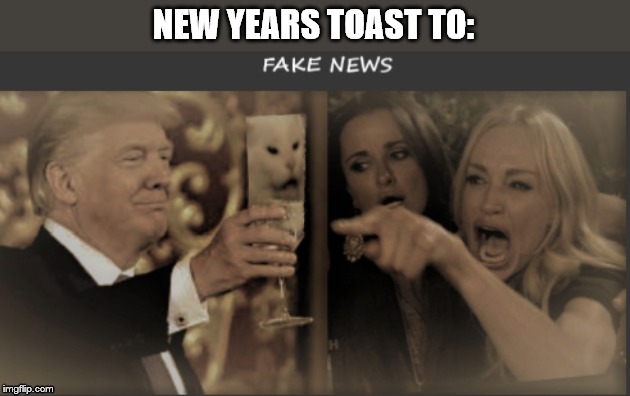 2020 & IT'S STILL A MAD, MAD, WORLD | NEW YEARS TOAST TO: | image tagged in happy new year,white cat table | made w/ Imgflip meme maker