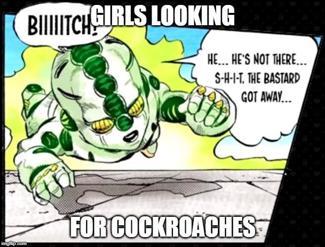 Koichi Act 3 | GIRLS LOOKING; FOR COCKROACHES | image tagged in koichi act 3 | made w/ Imgflip meme maker