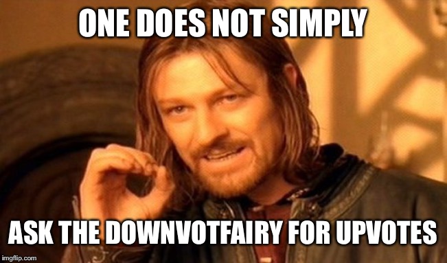 One Does Not Simply Meme | ONE DOES NOT SIMPLY ASK THE DOWNVOTFAIRY FOR UPVOTES | image tagged in memes,one does not simply | made w/ Imgflip meme maker