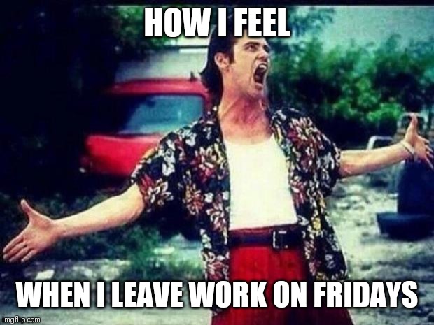 Ace Ventura  | HOW I FEEL; WHEN I LEAVE WORK ON FRIDAYS | image tagged in ace ventura | made w/ Imgflip meme maker