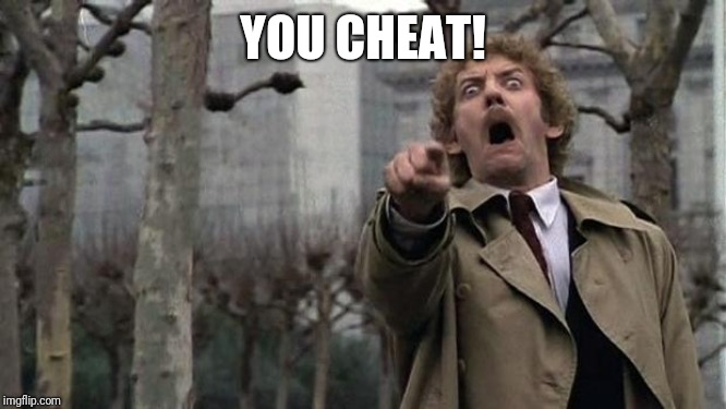 invasion of the body snatchers | YOU CHEAT! | image tagged in invasion of the body snatchers | made w/ Imgflip meme maker