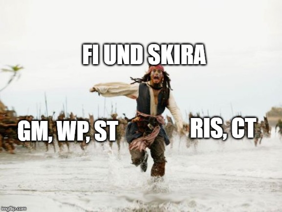 Jack Sparrow Being Chased Meme | FI UND SKIRA; RIS, CT; GM, WP, ST | image tagged in memes,jack sparrow being chased | made w/ Imgflip meme maker