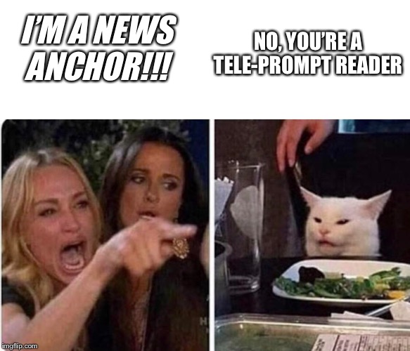 News anchors |  I’M A NEWS ANCHOR!!! NO, YOU’RE A TELE-PROMPT READER | image tagged in news anchors,journalists,reporters,talk show hosts | made w/ Imgflip meme maker