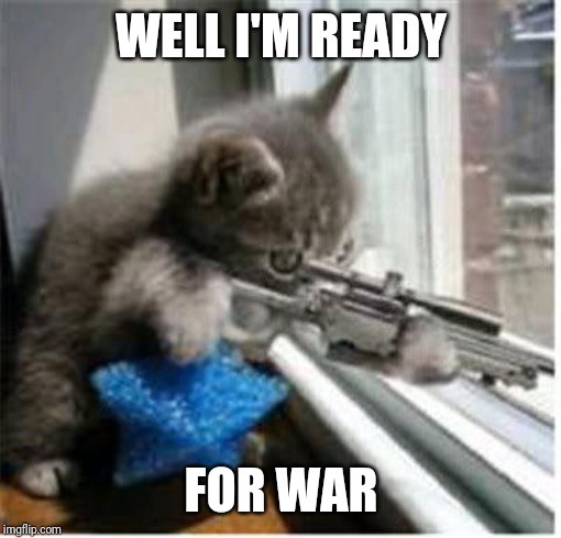 cats with guns | WELL I'M READY; FOR WAR | image tagged in cats with guns | made w/ Imgflip meme maker
