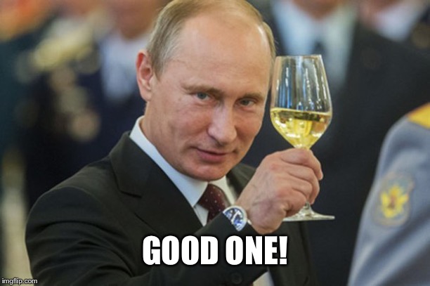 Putin Cheers | GOOD ONE! | image tagged in putin cheers | made w/ Imgflip meme maker