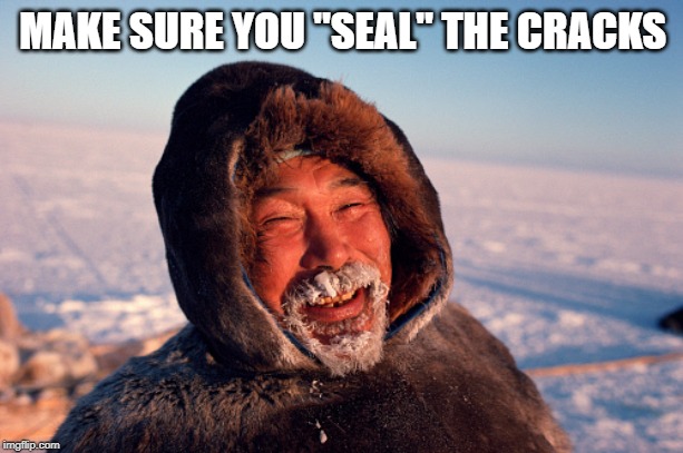 Eskimo | MAKE SURE YOU "SEAL" THE CRACKS | image tagged in eskimo | made w/ Imgflip meme maker