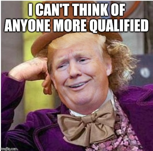 Wonka Trump | I CAN'T THINK OF ANYONE MORE QUALIFIED | image tagged in wonka trump | made w/ Imgflip meme maker