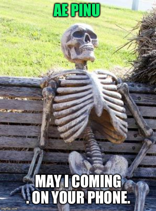 AE PINU MAY I COMING . ON YOUR PHONE. | image tagged in memes,waiting skeleton | made w/ Imgflip meme maker
