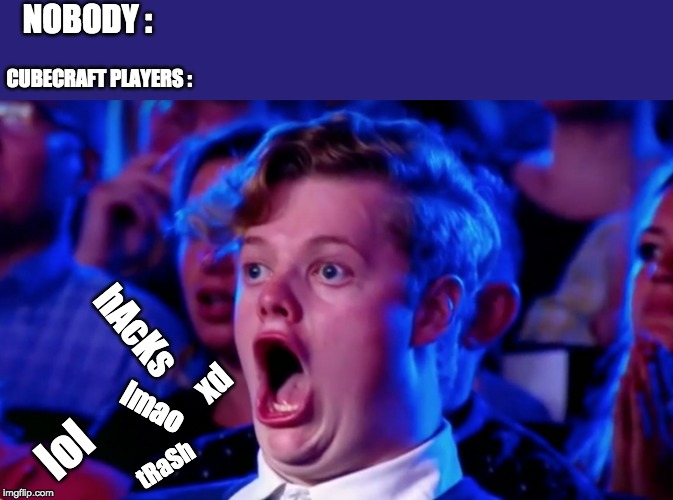Surprised Open Mouth | NOBODY :; CUBECRAFT PLAYERS :; hAcKs; xd; lmao; lol; tRaSh | image tagged in surprised open mouth | made w/ Imgflip meme maker