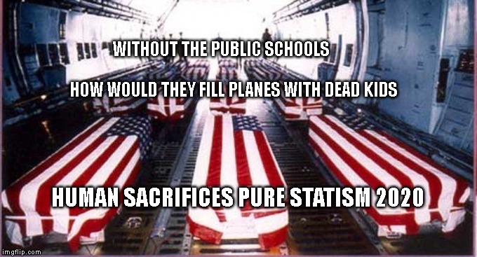 Coffins  | WITHOUT THE PUBLIC SCHOOLS                    
       HOW WOULD THEY FILL PLANES WITH DEAD KIDS; HUMAN SACRIFICES PURE STATISM 2020 | image tagged in coffins | made w/ Imgflip meme maker
