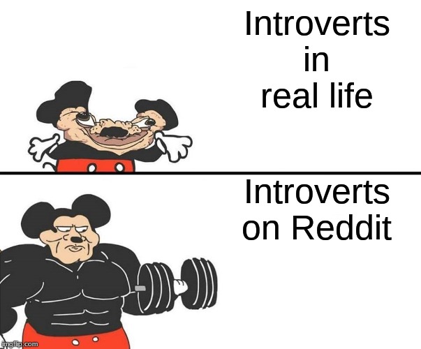 Micky Mouse | Introverts in real life; Introverts on Reddit | image tagged in micky mouse | made w/ Imgflip meme maker