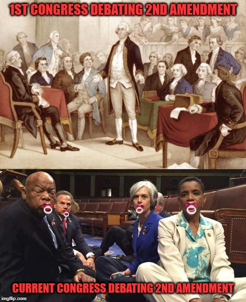 1ST CONGRESS DEBATING 2ND AMENDMENT; CURRENT CONGRESS DEBATING 2ND AMENDMENT | image tagged in congressional sit-in,first continental congress | made w/ Imgflip meme maker