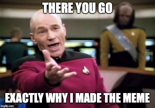Picard Wtf Meme | THERE YOU GO EXACTLY WHY I MADE THE MEME | image tagged in memes,picard wtf | made w/ Imgflip meme maker