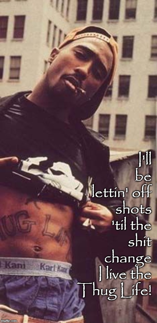 Thug Life | I'll be lettin' off shots 'til the shit change
I live the Thug Life! | image tagged in art | made w/ Imgflip meme maker