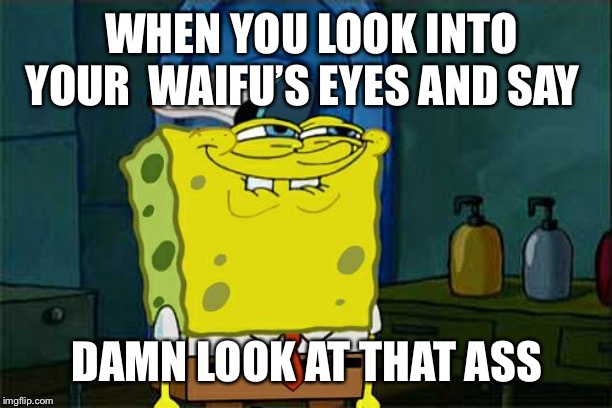 Waifu for SpongeBob | WHEN YOU LOOK INTO YOUR  WAIFU’S EYES AND SAY; DAMN LOOK AT THAT ASS | image tagged in memes,dont you squidward,waifu,that ass,ass,love | made w/ Imgflip meme maker