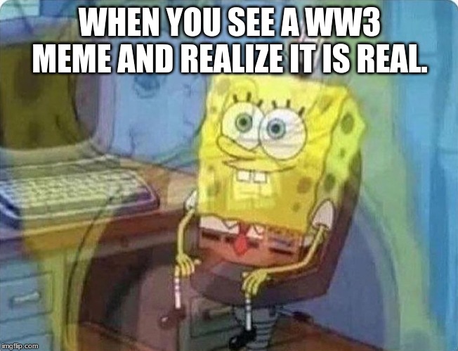 spongebob screaming inside | WHEN YOU SEE A WW3 MEME AND REALIZE IT IS REAL. | image tagged in spongebob screaming inside | made w/ Imgflip meme maker