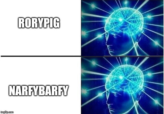 Expanding Brain Two Frames | RORYPIG; NARFYBARFY | image tagged in expanding brain two frames | made w/ Imgflip meme maker