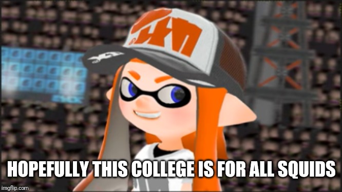 HOPEFULLY THIS COLLEGE IS FOR ALL SQUIDS | image tagged in smirking woomy | made w/ Imgflip meme maker
