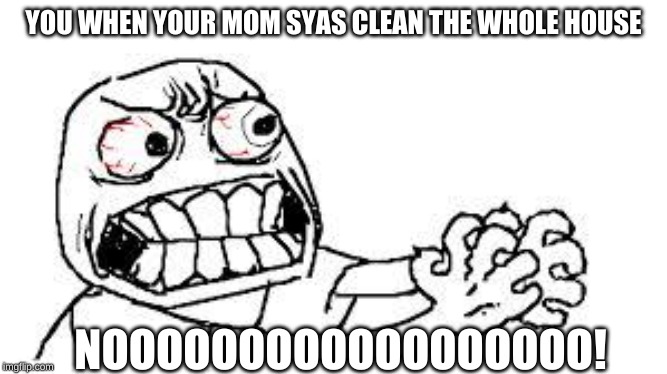 angry face | YOU WHEN YOUR MOM SYAS CLEAN THE WHOLE HOUSE; NOOOOOOOOOOOOOOOOOO! | image tagged in angry face | made w/ Imgflip meme maker