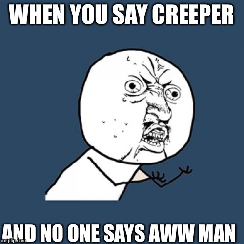 Y U No | WHEN YOU SAY CREEPER; AND NO ONE SAYS AWW MAN | image tagged in memes,y u no | made w/ Imgflip meme maker