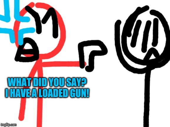 Stickdanny aiming a gun at someone | WHAT DID YOU SAY? I HAVE A LOADED GUN! | image tagged in stickdanny aiming a gun at someone | made w/ Imgflip meme maker