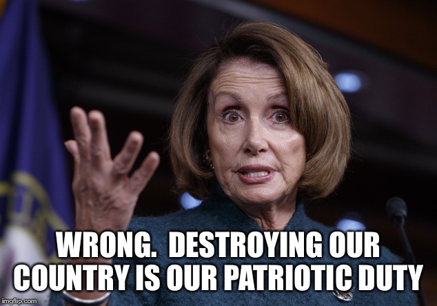 Good old Nancy Pelosi | WRONG.  DESTROYING OUR COUNTRY IS OUR PATRIOTIC DUTY | image tagged in good old nancy pelosi | made w/ Imgflip meme maker