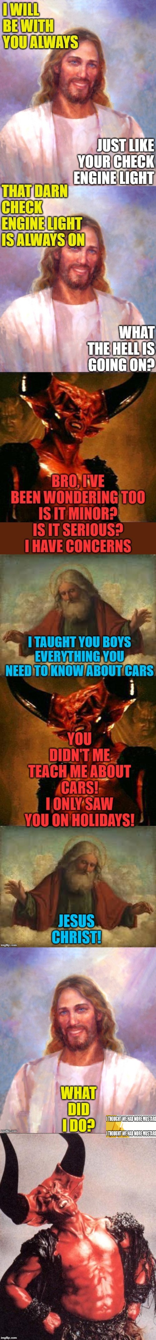 God, Satan, Jesus | image tagged in laughing satan | made w/ Imgflip meme maker