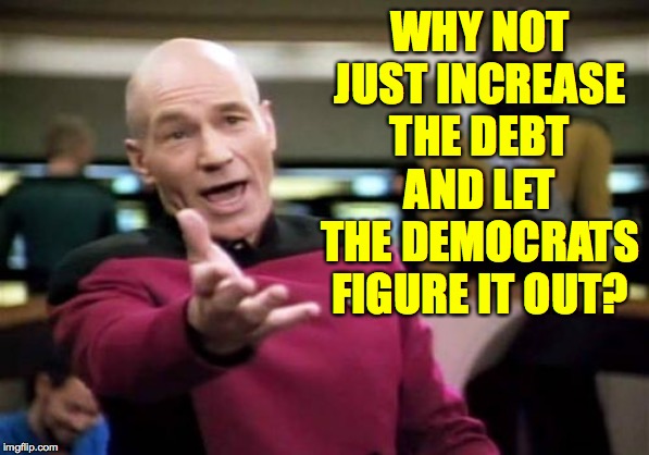 Picard Wtf Meme | WHY NOT JUST INCREASE THE DEBT AND LET THE DEMOCRATS FIGURE IT OUT? | image tagged in memes,picard wtf | made w/ Imgflip meme maker