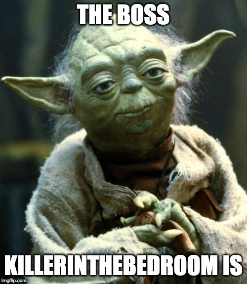 THE BOSS KILLERINTHEBEDROOM IS | image tagged in memes,star wars yoda | made w/ Imgflip meme maker