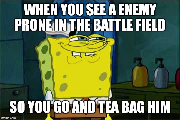 Don't You Squidward Meme | WHEN YOU SEE A ENEMY PRONE IN THE BATTLE FIELD; SO YOU GO AND TEA BAG HIM | image tagged in memes,dont you squidward | made w/ Imgflip meme maker
