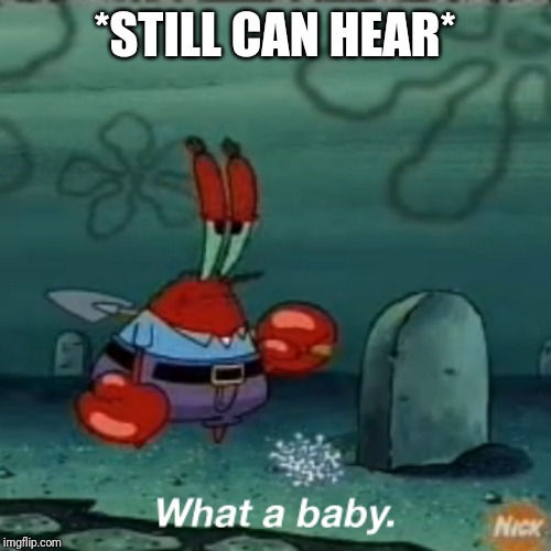 What a baby | *STILL CAN HEAR* | image tagged in what a baby | made w/ Imgflip meme maker