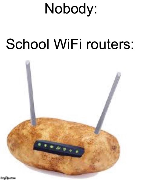 Nobody:; School WiFi routers: | image tagged in wifi,internet,funny,memes,school | made w/ Imgflip meme maker