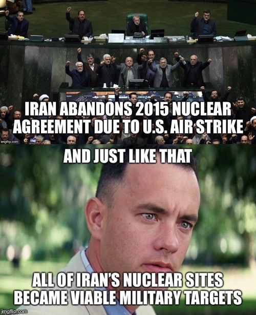Iranian Announcement | image tagged in nuclear,agreement,military target,iran,air strike | made w/ Imgflip meme maker