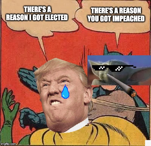 Batman Slapping Robin | THERE'S A REASON I GOT ELECTED; THERE'S A REASON YOU GOT IMPEACHED | image tagged in memes,batman slapping robin | made w/ Imgflip meme maker