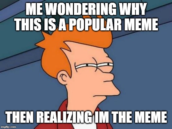 Futurama Fry Meme | ME WONDERING WHY THIS IS A POPULAR MEME; THEN REALIZING IM THE MEME | image tagged in memes,futurama fry | made w/ Imgflip meme maker